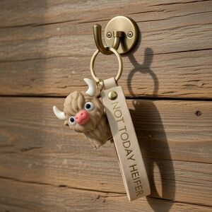 Highland Cow Keychain With Engraved Leather Strap!